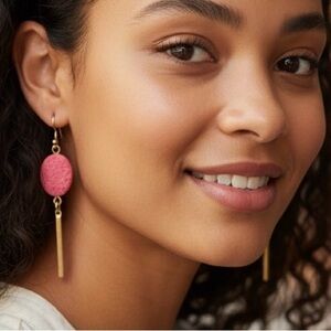 Pink Druzy Stone and Gold Dangle Earrings